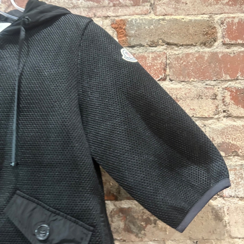 Moncler‎ Coignet Giubbotto Black Mesh Hooded Jacket Womens Peplum Coat Size 0 - Picture 12 of 13